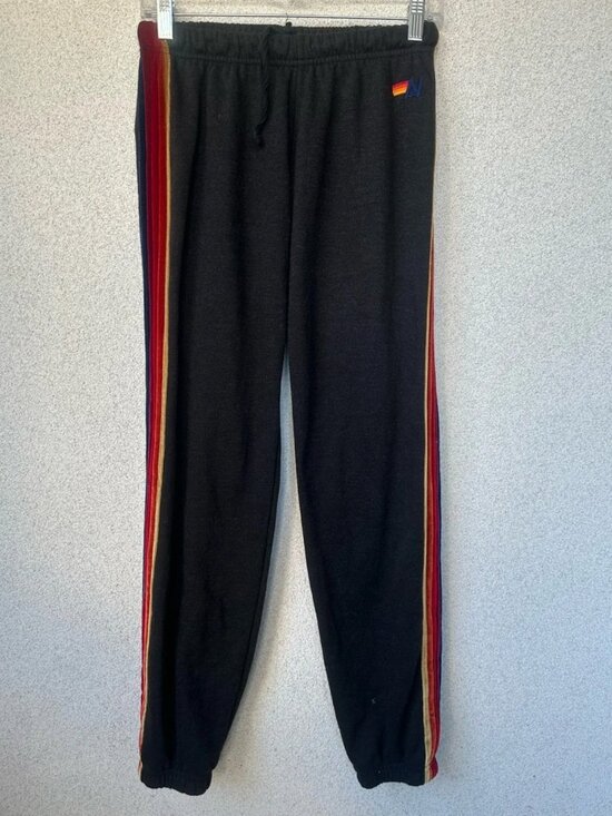 Aviator Nation Pants - Aviator Nation Charcoal Velvet Rainbow Stripe Jogger Sweatpants, Size M, USA